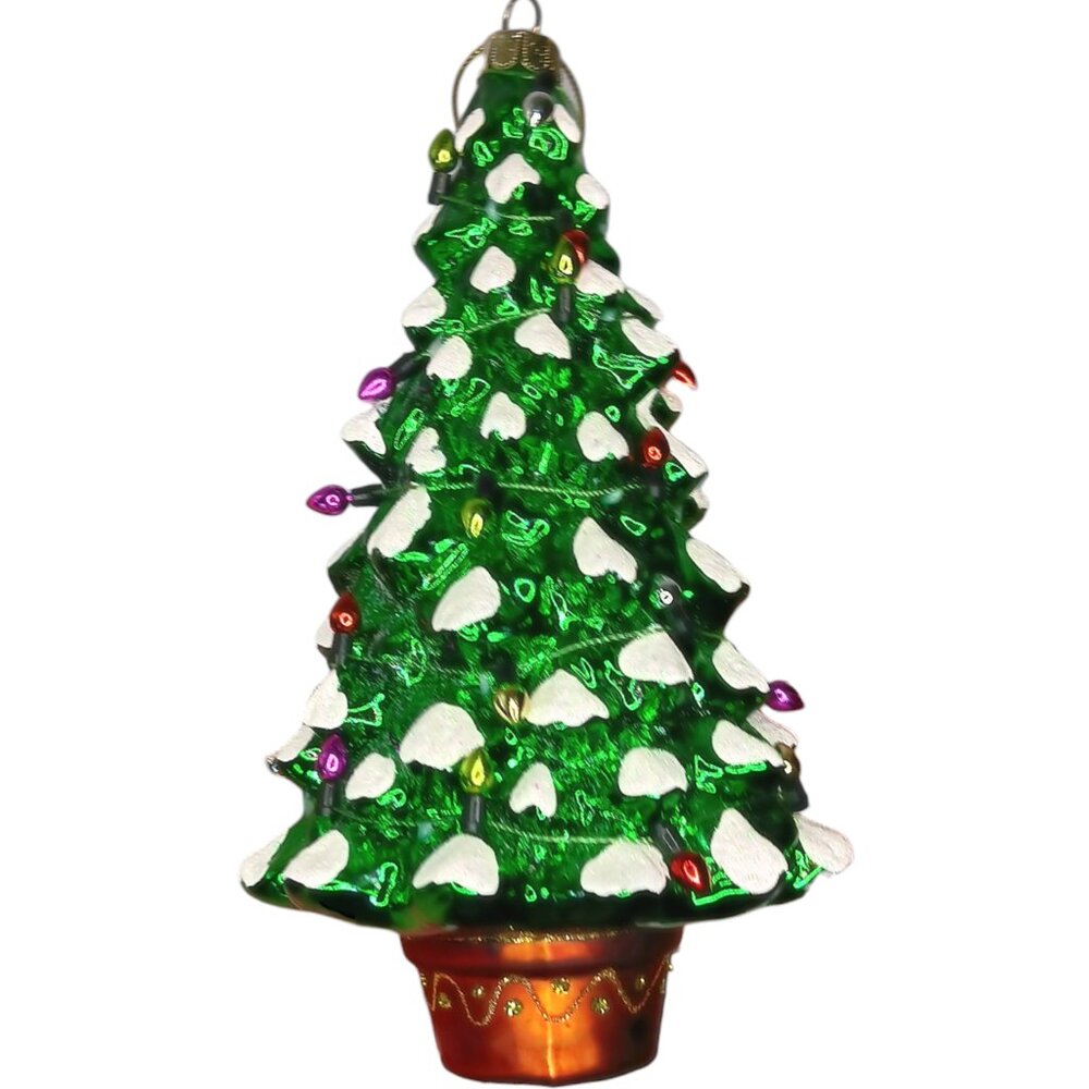 Miniature  Glass Christmas Tree Ornament with String Lights By JS 6.5" EUC